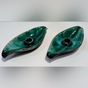 Vintage Blue Mountain Pottery Leaf Candle Holders Set of 2